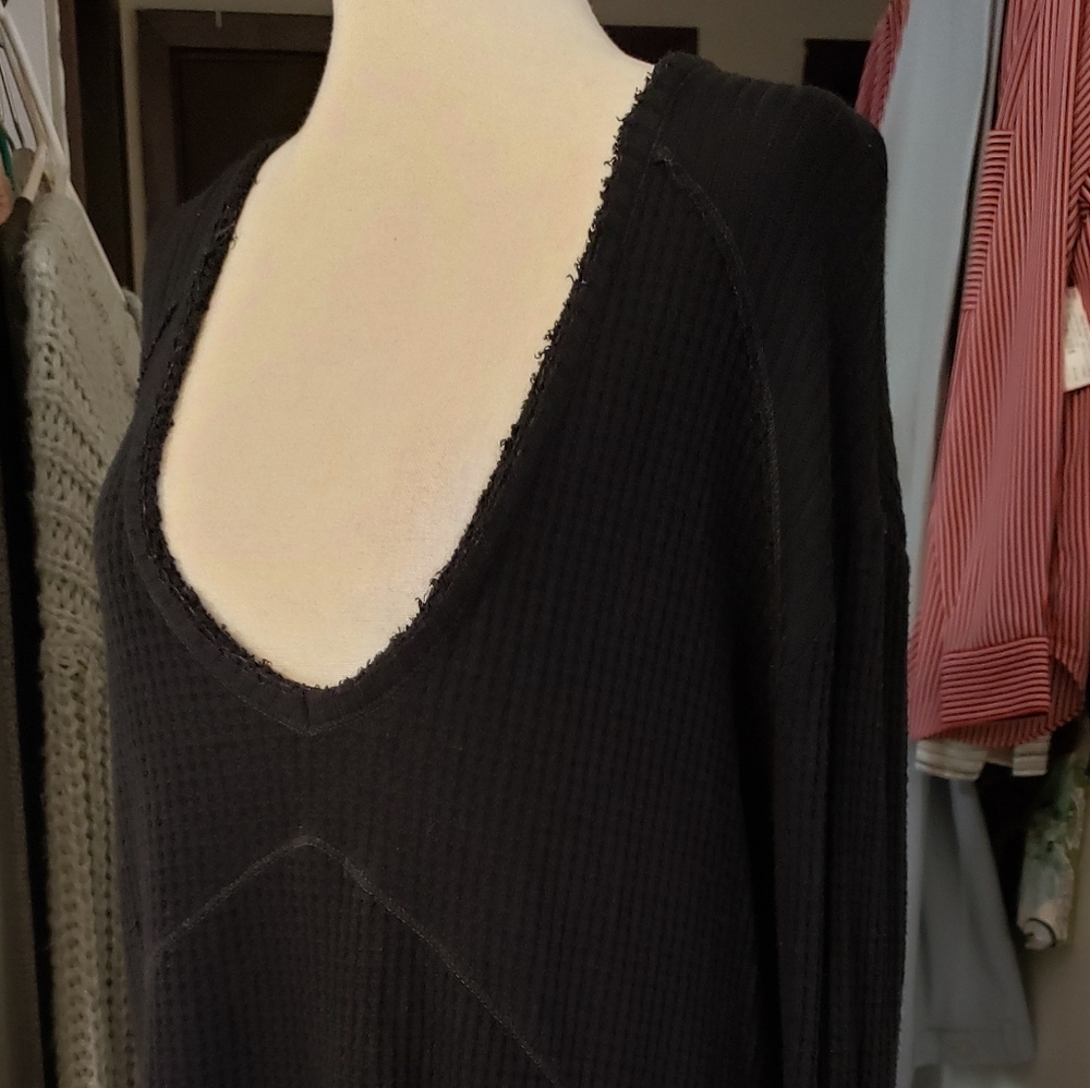 Free People Sunset Park Thermal Top Tunic Over Sized Black Bohemian Fall Winter - Picture 6 of 10